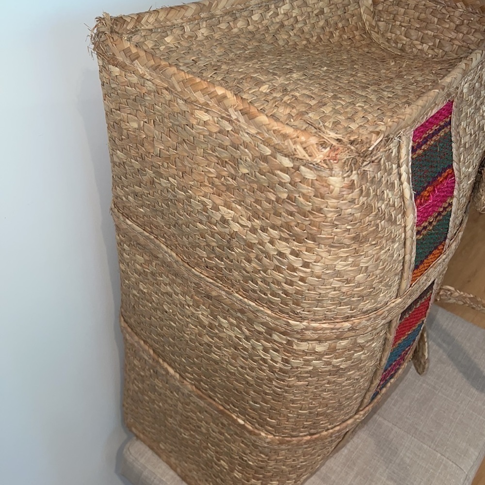 Vintage 1960’s Woven Grasscloth Straw XL Foldover Closure Tote - Picture 12 of 12